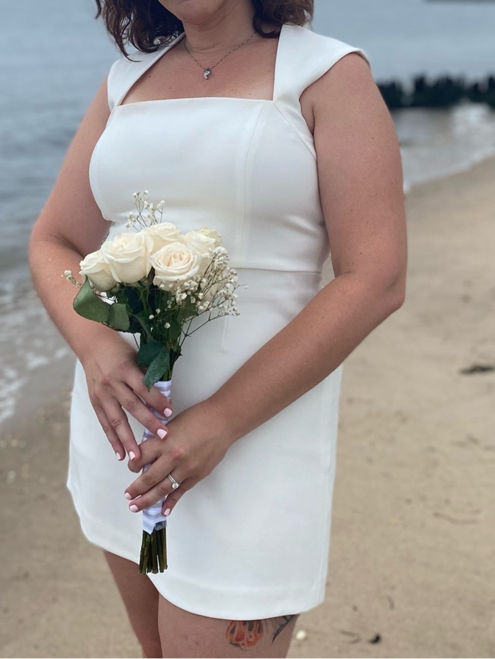 French Connection Cream Square-Neck Cap Sleeve Mini Dress My Wedding Dress